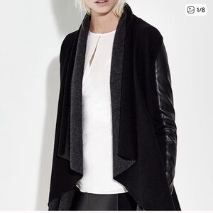 Bailey 44 Black Open Front Cardigan with Leather Sleeves